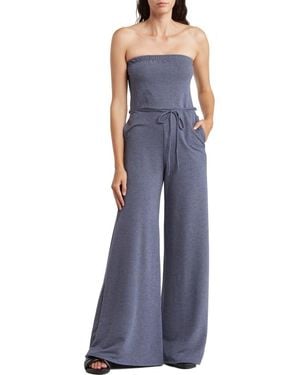 Go Couture Strapless Wide-Leg Knit Jumpsuit - Blue