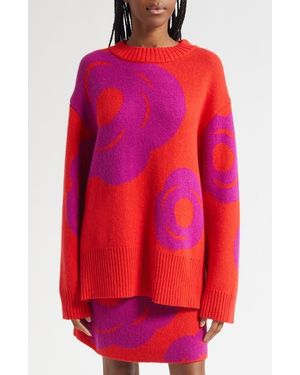 Marimekko Kartakteri Tumma Floral Jacquard Merino Wool & Mohair Blend Sweater - Red