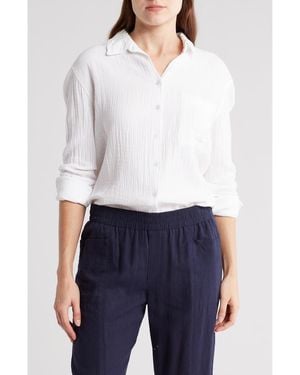 Caslon Relaxed Cotton Gauze Button-Up Shirt - White
