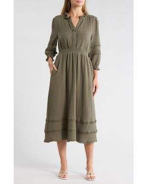 Ellen Tracy Button Front Gauze Dress - Green