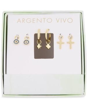 Argento Vivo Set Of 3 Cross & Evil Eye Charm Earrings - White