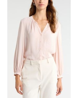 Nordstrom V-Neck Button-Up Top - Natural