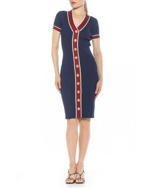 Alexia Admor Otto V-Neck Short Sleeve Ribbed Sweater Dress - Blue
