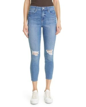 L'Agence Margot Ripped High Waist Crop Skinny Jeans - Blue