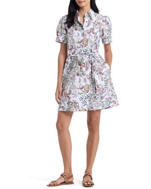 Robert Graham Carolina Paisley Floral Short Sleeve Cotton Shirtdress - White