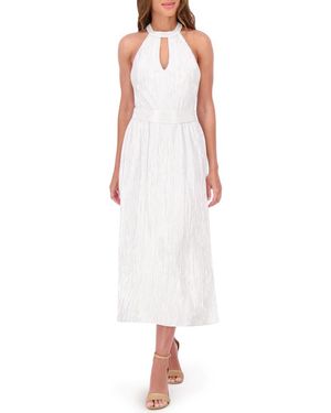 Kensie Foil Keyhole Midi Dress - White