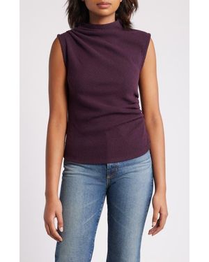 Wit & Wisdom Asymmetric Ruched Sleeveless Mock Neck Knit Top - Blue