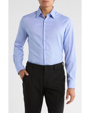 Duchamp Slim Fit Textured Stretch Cotton Dress Shirt - Blue
