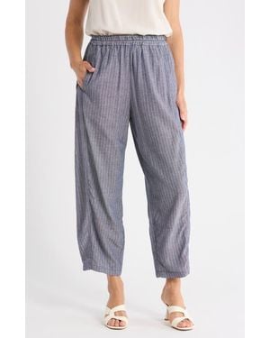Max Studio Stripe Linen Blend Barrel Pants - Gray