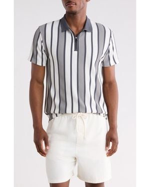 Denim and Flower Vertical Stripe Quarter Zip Knit Polo - Blue