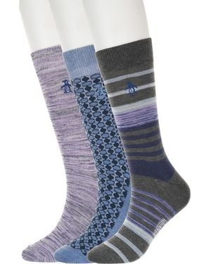 Original Penguin Doleman Stripe Assorted 3-Pack Crew Socks - Blue