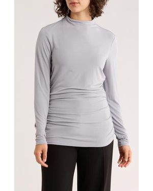 DKNY Funnel Neck Long Sleeve Ruched Top - White