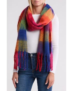 Steve Madden Brushed Plaid Blanket Scarf - Red