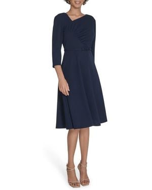 Calvin Klein Asymmetric Neck Belted Fit & Flare Midi Dress - Blue