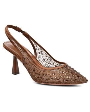 Nicole Miller Embellished Pointed Toe Slingback Pump - Brown