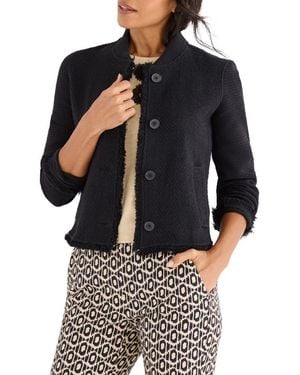 NIC+ZOE Fringe Mix Knit Bomber Jacket - Black