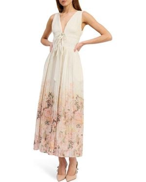 En Saison Pleated Tie Front Maxi Dress - Natural