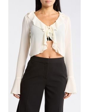 Leith Ruffle Tie Front Chiffon Top - Black