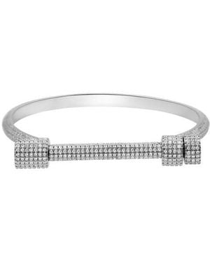 Adornia Rhodium Plated Cz Screw Cuff Bracelet - White