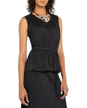 Misook Tie Waist Pleated Sleeveless Top - Black