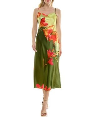 Bebe Floral Cowl Neck Satin Maxi Dress - Green