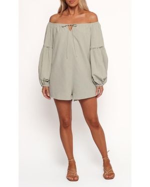 Petal & Pup Anette Off The Shoulder Long Sleeve Cotton Romper - Gray