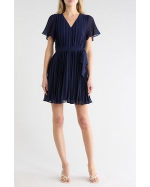 Sam Edelman Short Sleeve Pleated Minidress - Blue