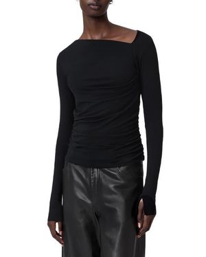 AllSaints Seyma Asymmetric Neck Jersey Top - Black