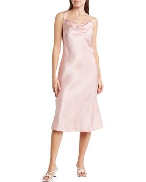 Bebe Satin Cowl Neck Midi Dress - Pink