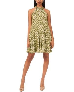 Cece Metallic Leaf Print Dress - Yellow