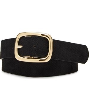 Steve Madden Snake Embossed Faux Suede Belt - Black