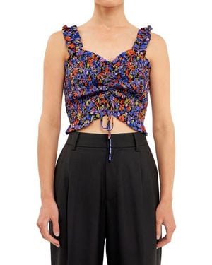Endless Rose Floral Print Smocked Tank - Blue