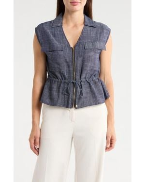 Ellen Tracy Sleeveless Patch Pocket Chambray Top - Blue