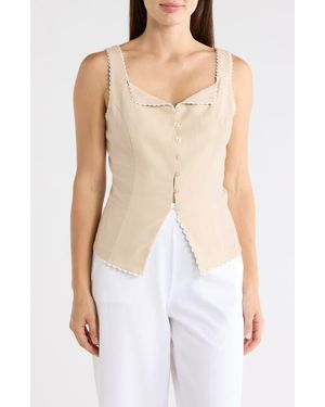 Ellen Tracy Rickrack Trim Sleeveless Button Front Top - Multicolor