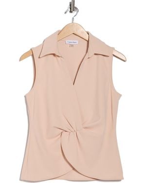 Calvin Klein Collared Sleeveless Twist Front Top - Pink