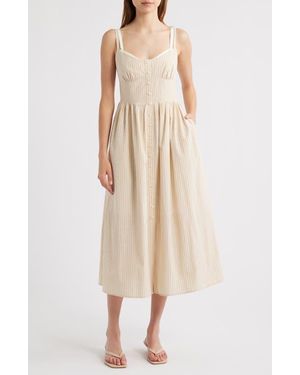 Moon River Double Strap Cotton Blend A-Line Sundress - Natural
