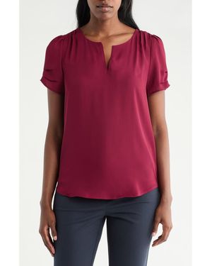 DR2 by Daniel Rainn Pleated Sleeve Split Neck Blouse - Red