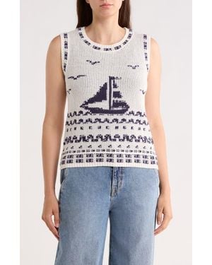 Lucky Brand Sailboat Cotton Blend Sweater Tank - Gray