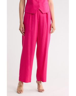 DKNY Pleated Linen Drawstring Wide Leg Pants - Pink