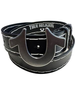 TRUE RELIGION Lucky Break Horseshoe Buckle Leather Belt - Black