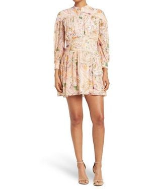 Donna Morgan Paisley Long Sleeve Chiffon Shirt Dress - Natural