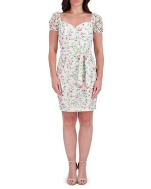 Kensie Print Tie Waist Body-Con Dress - White