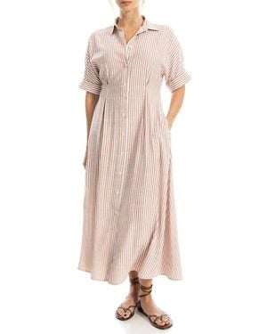 Max Studio Stripe Short Sleeve Maxi Shirtdress - Pink