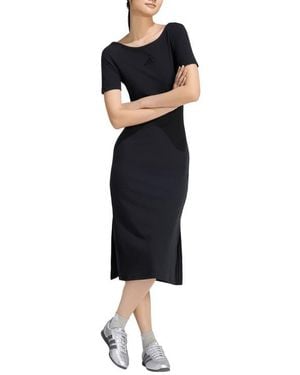 adidas Rib Short Sleeve Midi Dress - Black