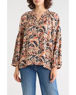 Caslon Long Sleeve Printed Popover Top - Blue