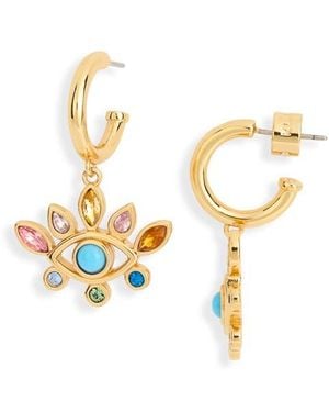 Kurt Geiger Crystal Evil Eye Drop Huggie Hoop Earrings - Metallic