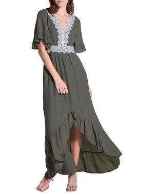 Wishlist Lace Trim High-Low Dress - Green