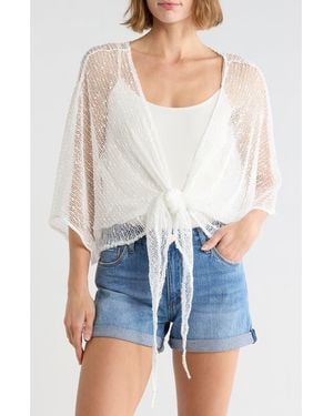 Vince Camuto Cropped Popcorn Knit Tie Front Wrap - White
