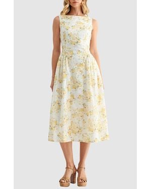 Mila + Mate Floral Eyelet Fit & Flare Midi Dress - Yellow