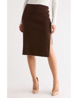Tart Collections Caralea Rib Knit Button Midi Skirt - Brown